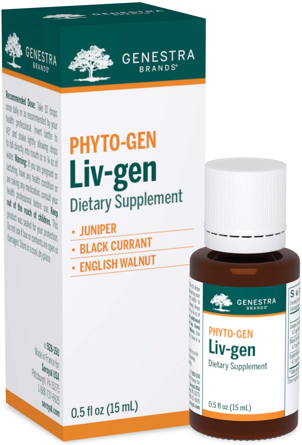 Genestra Liv-gen herbal supplement bottle, 0.5 fl. oz.