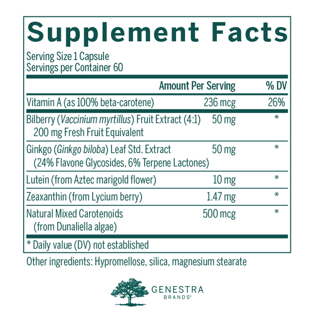 Ingredient panel highlighting lutein and zeaxanthin
