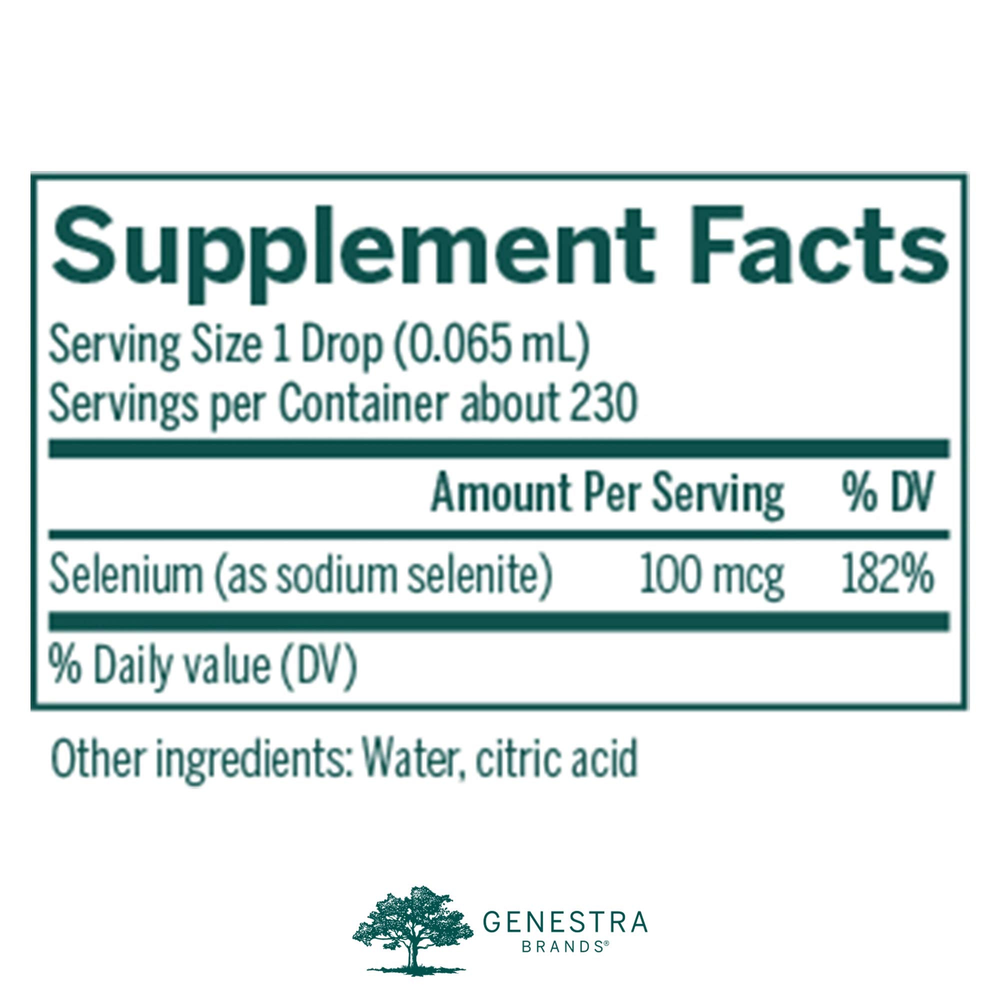 Genestra Selenium CWS liquid dietary supplement bottle close-up