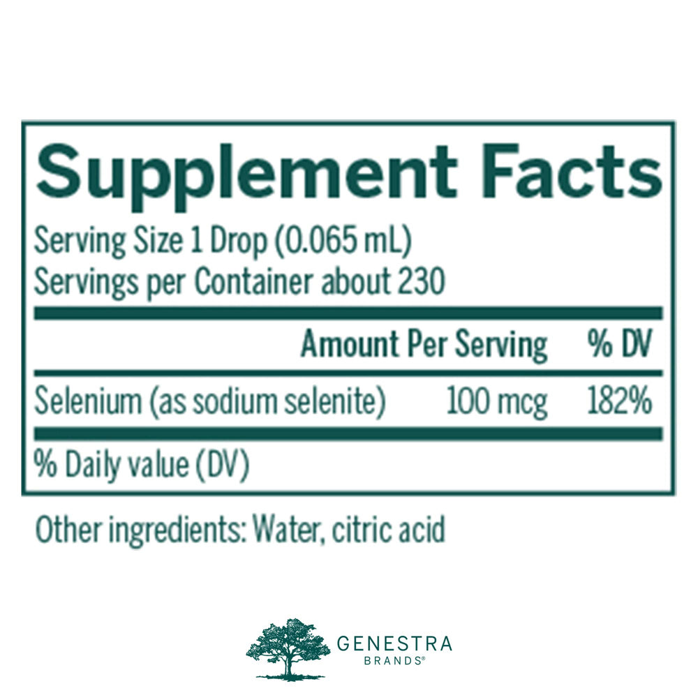 Genestra Selenium CWS liquid dietary supplement bottle close-up