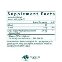 Genestra Ubiquinol 100mg softgel bottle back view