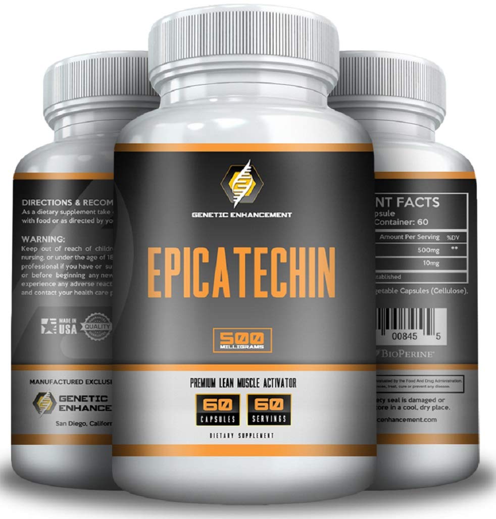 Genetic Enhancement Epicatechin bottle front shows max strength formula for lean muscle goals
