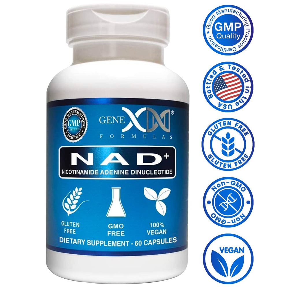 Genex NAD+ 250mg capsules poured into a scoop