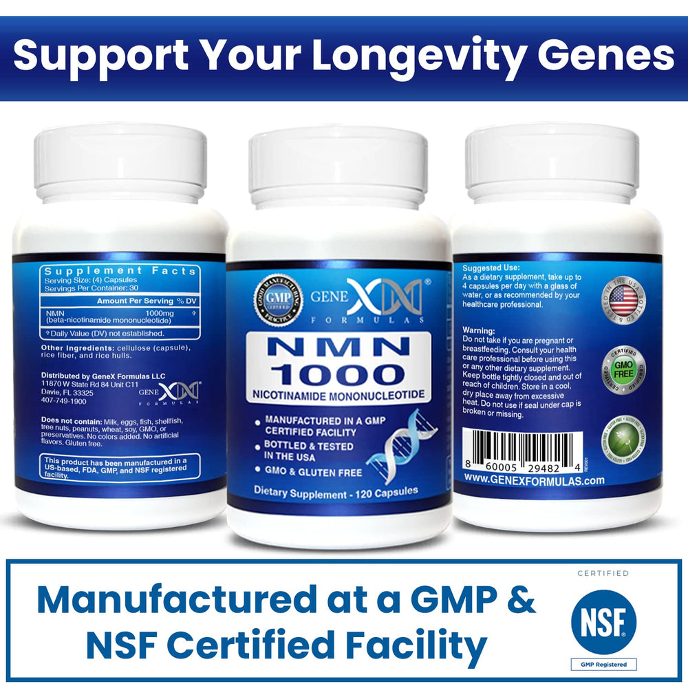 Ingredients and supplement facts panel for Genex NMN 1000mg