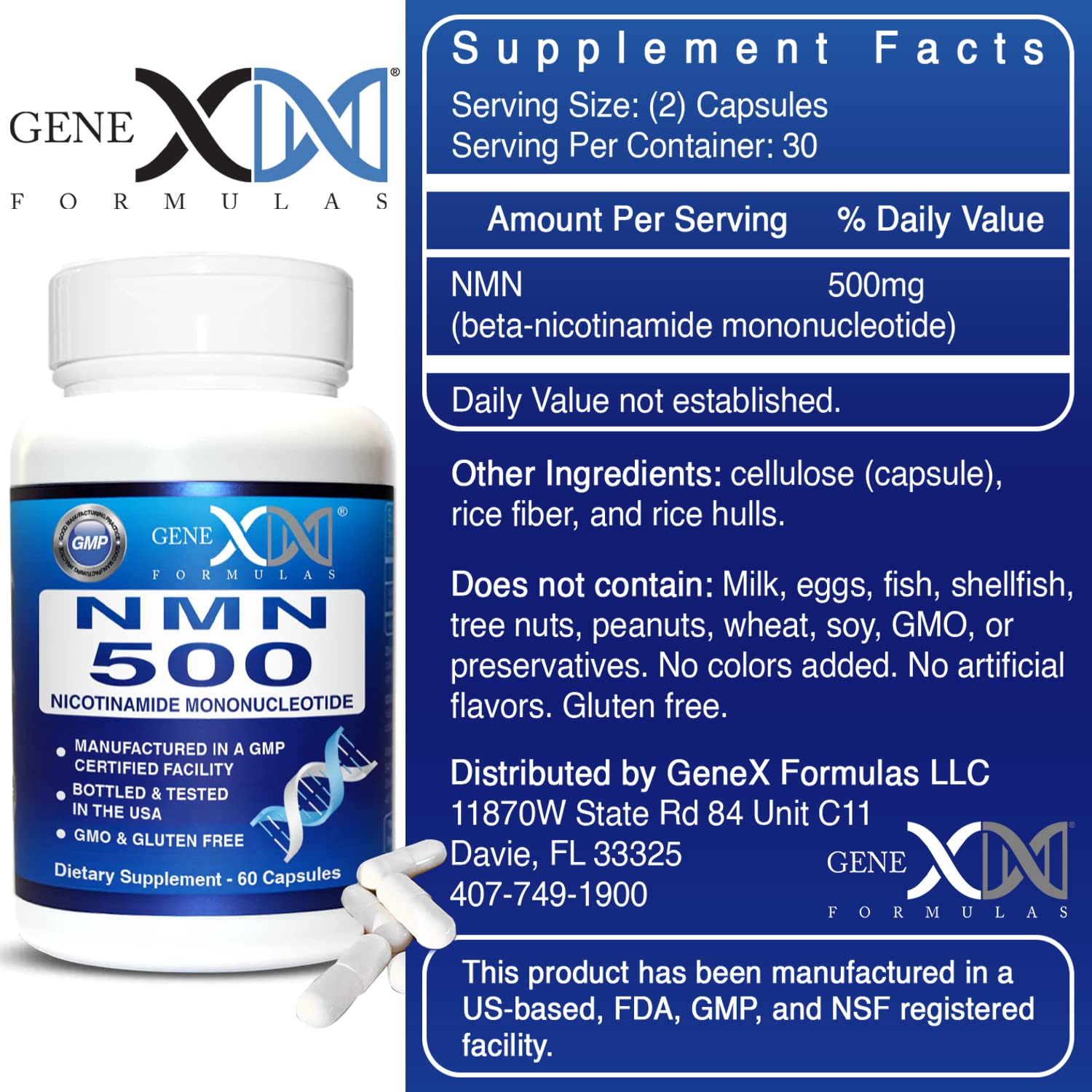 Genex Formulas NMN 500mg label