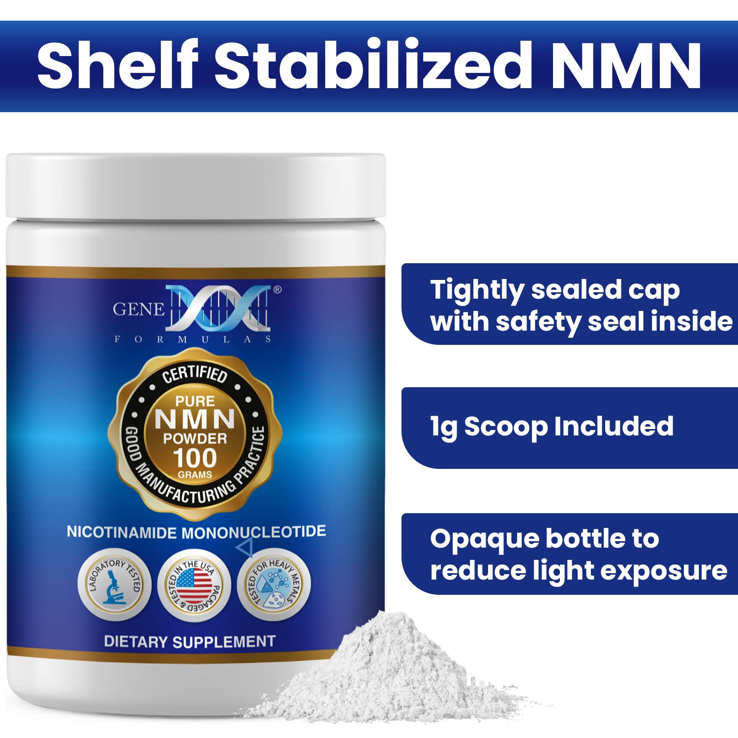 Nutrition facts panel for Genex NMN powder 100 g