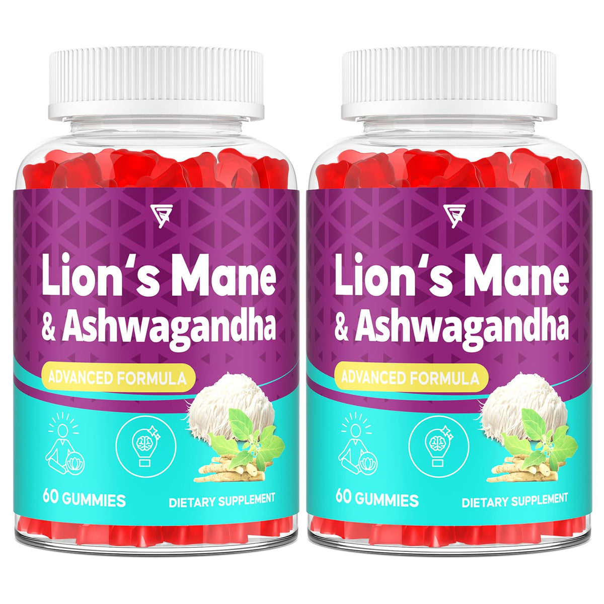 Genfojas Ashwagandha and Lions Mane Gummies Berry flavor – 120 count hero image
