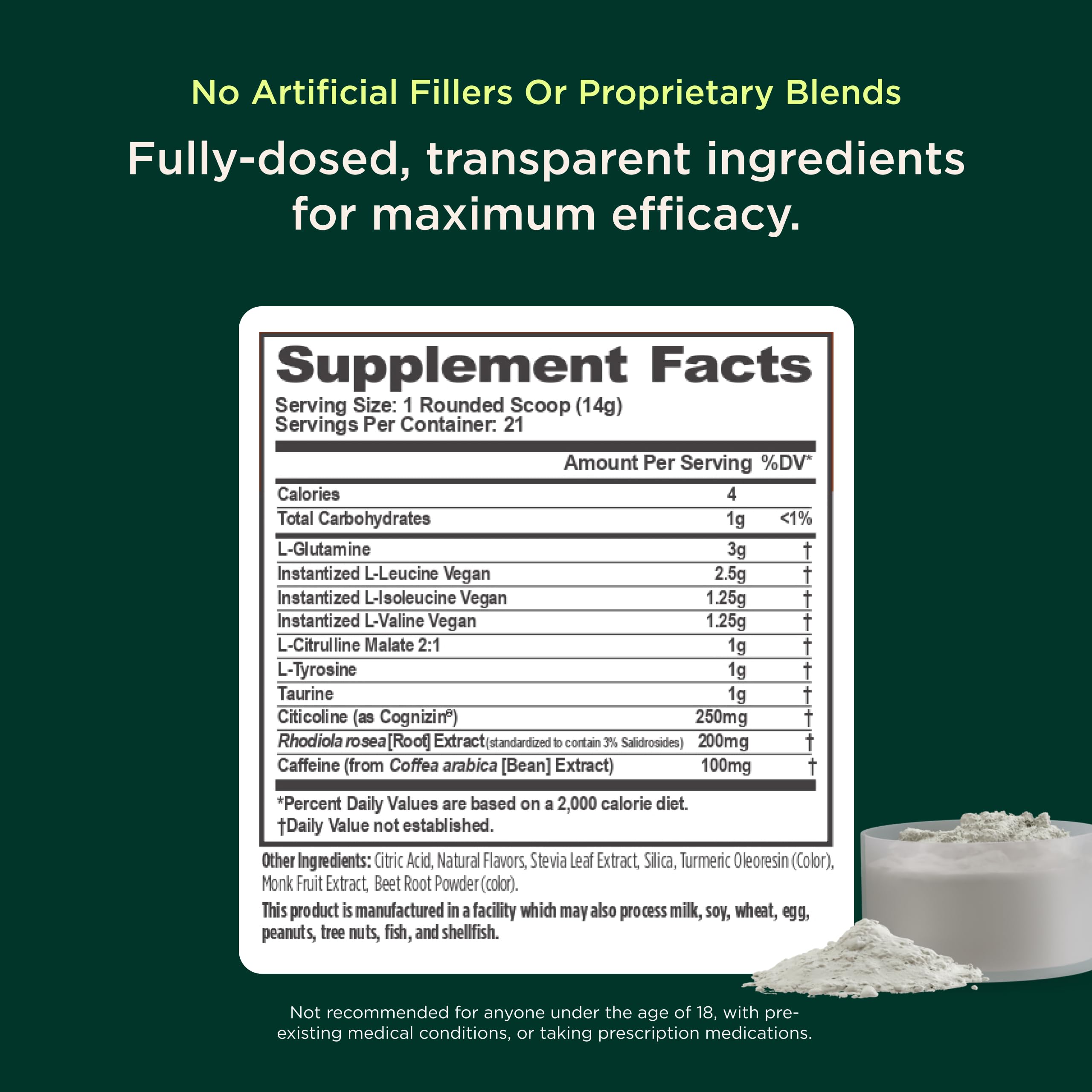 Ingredients list for Genius BCAA Powder Orange