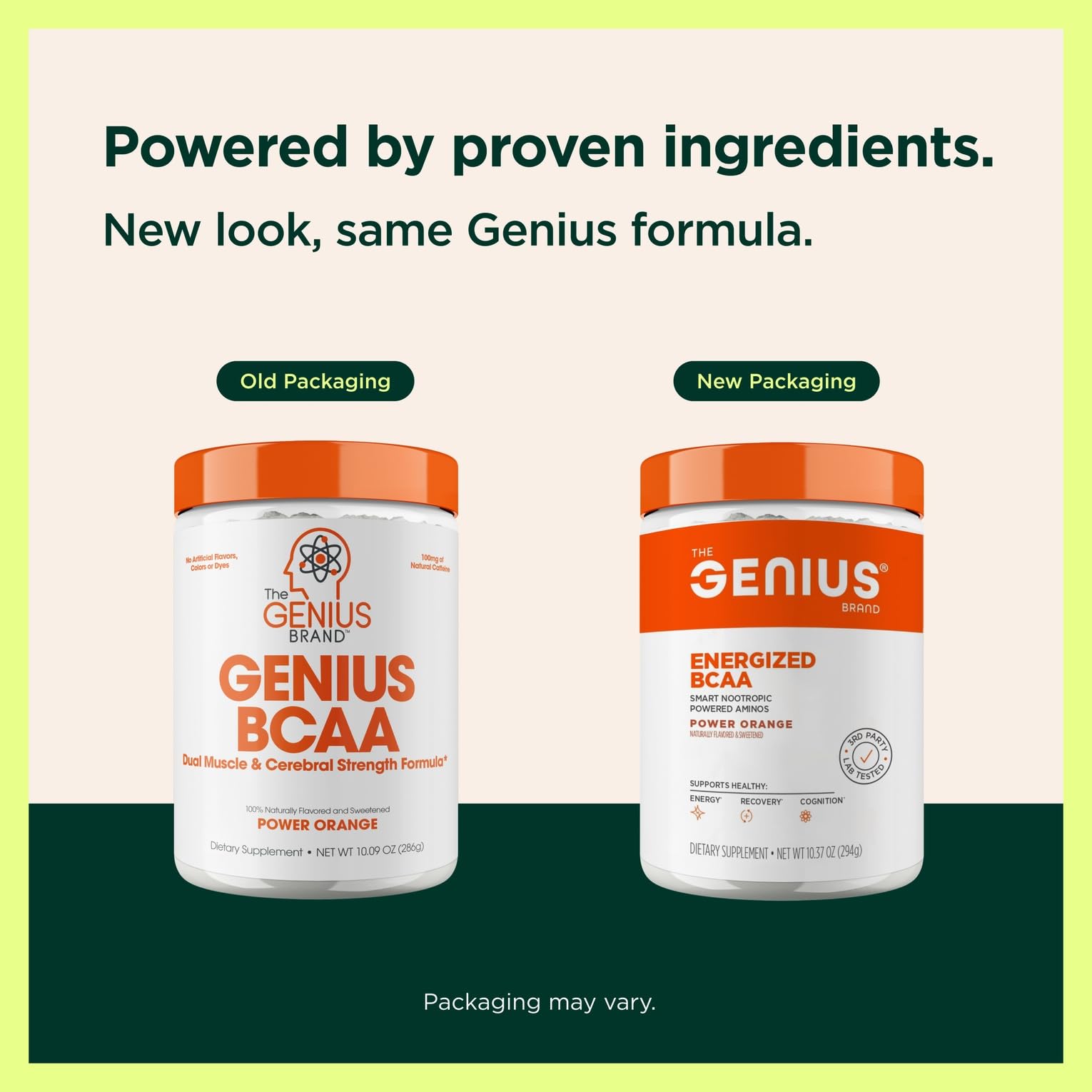 Genius BCAA Powder Orange – label close-up