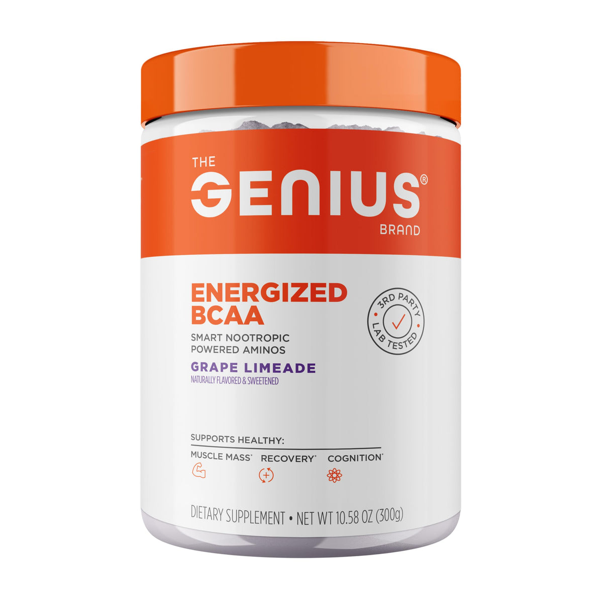 Genius BCAA Powder bottle in Grape Limeade flavor