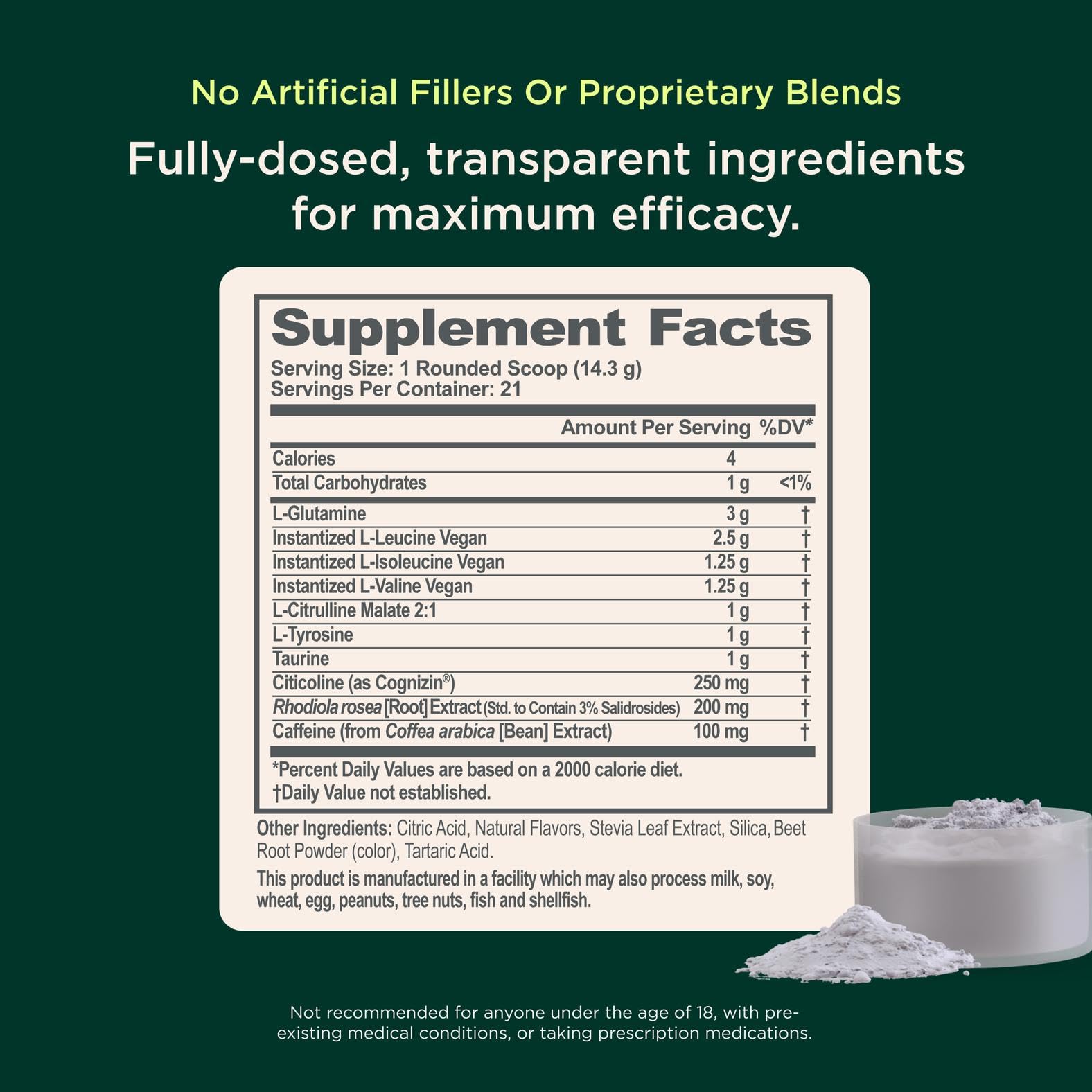 Rhodiola and other ingredients in Genius BCAA Powder