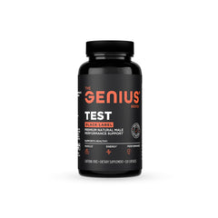 The Genius Brand Test Black Label bottle with 120 capsules