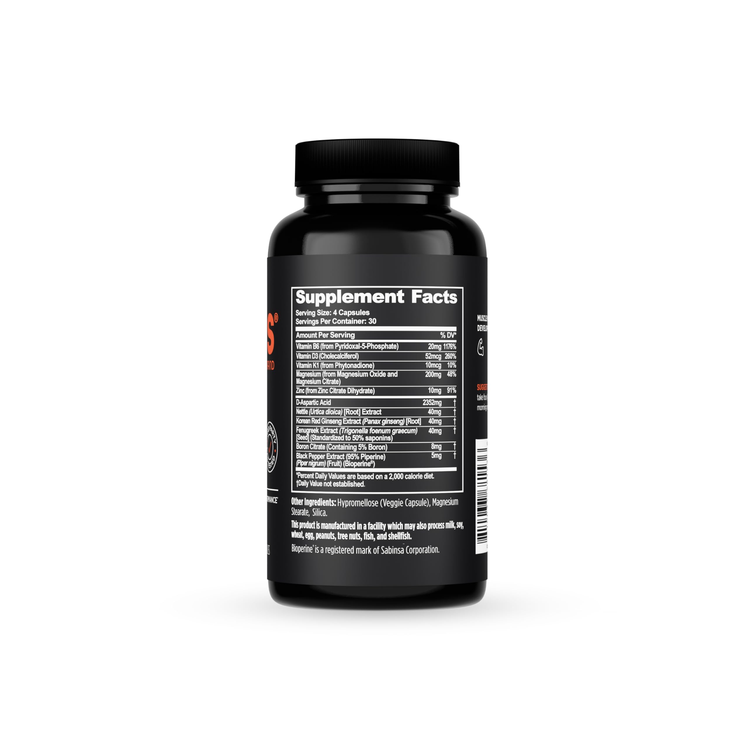 Close-up of D-Aspartic Acid, Magnesium and Korean Red Ginseng ingredients