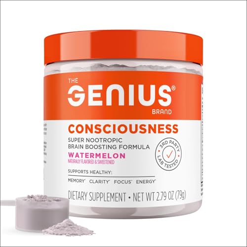 Close-up of Genius Consciousness bottle label with AlphaSize and NeuroFactor