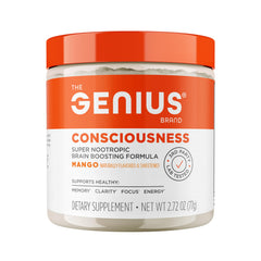Front view of Genius Consciousness Mango powder container