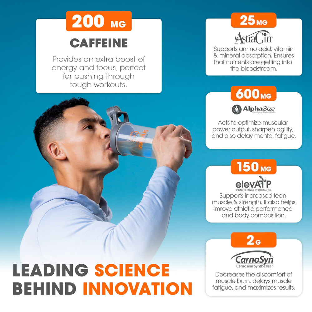 Genius Energized pre-workout scoop for measured servings.