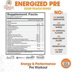 Serving scoop with 200 mg caffeine per serving highlighted