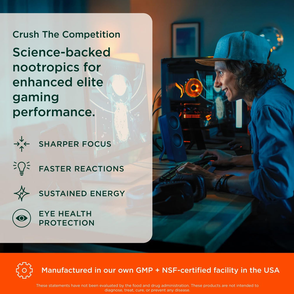 Graphic showing TeaCrine, Dynamine, and Cognizin for focus and energy
