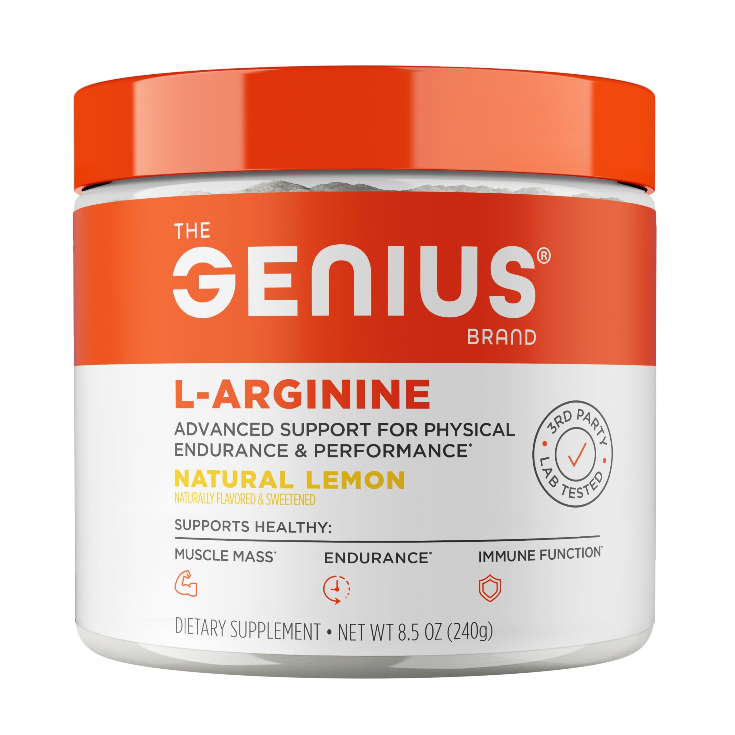 Label for Genius L-Arginine Nitric Oxide Powder Lemon flavor