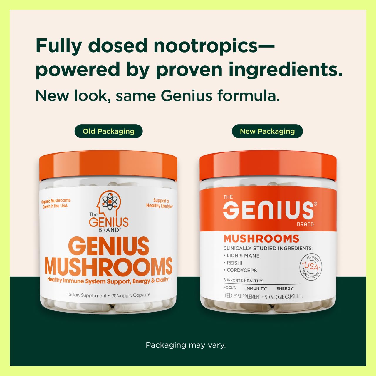 Close-up of Genius Mushrooms ingredients on label