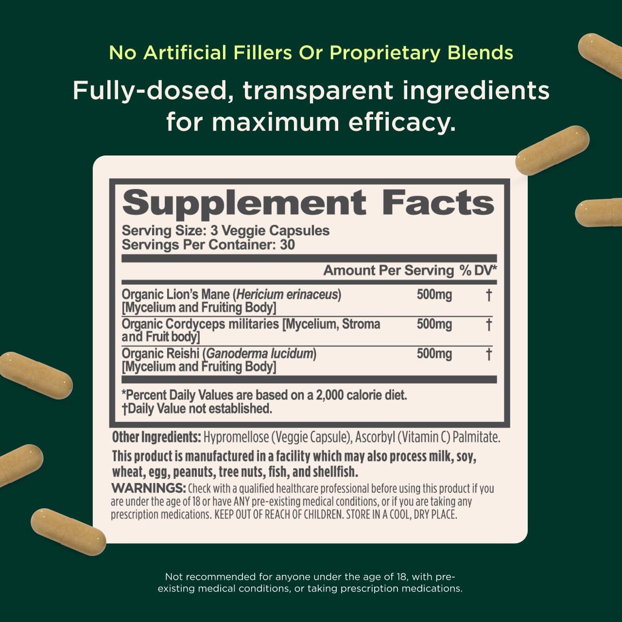 Genius Mushrooms capsules close-up