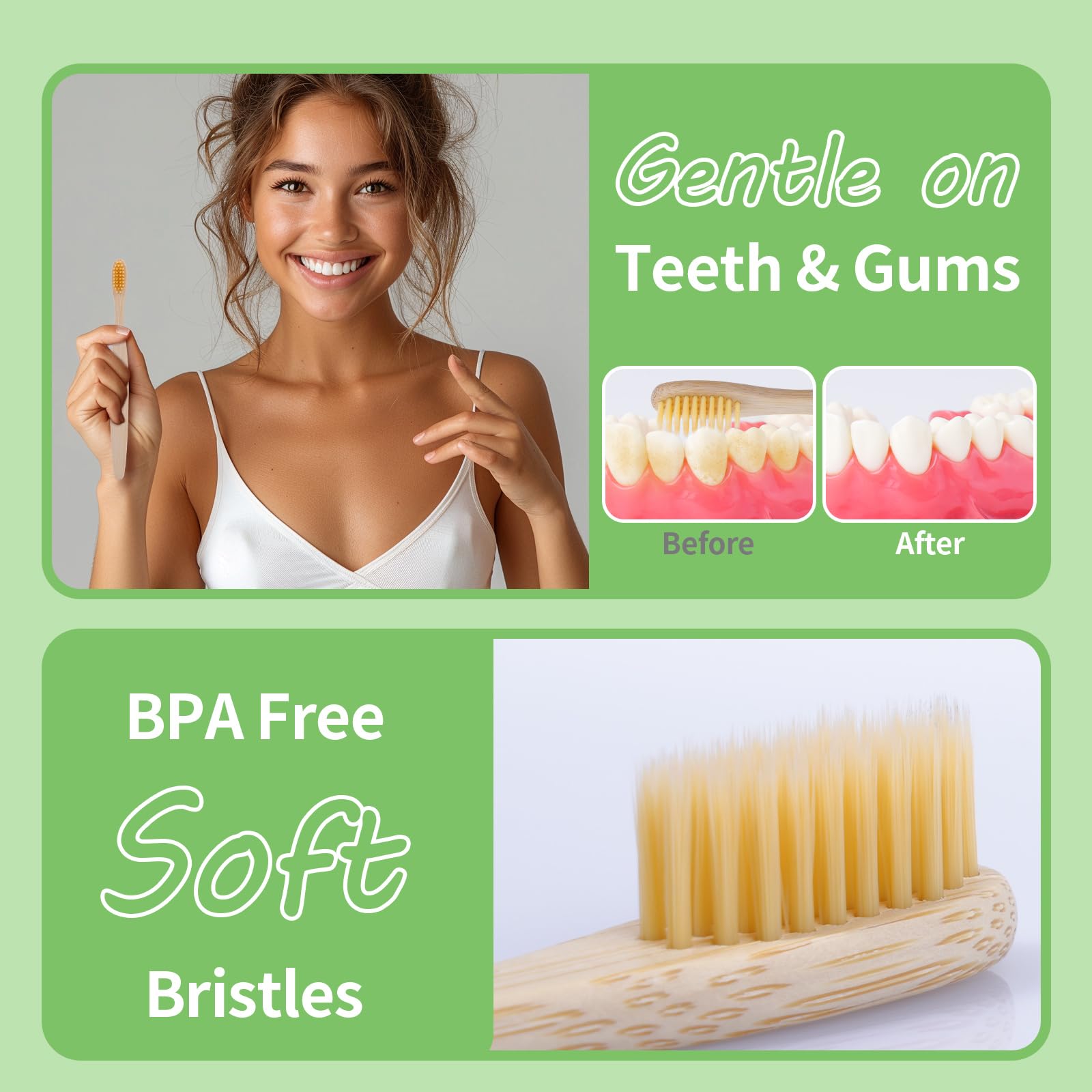 GENKENT bamboo toothbrush with BPA-free soft bristles