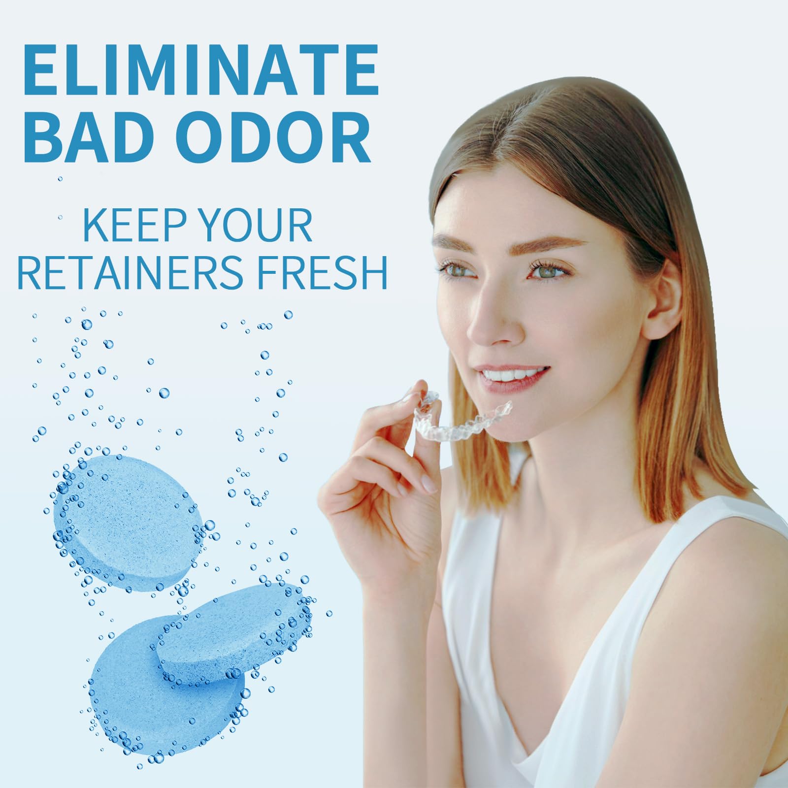 Dissolving tablet in warm water for denture cleaning