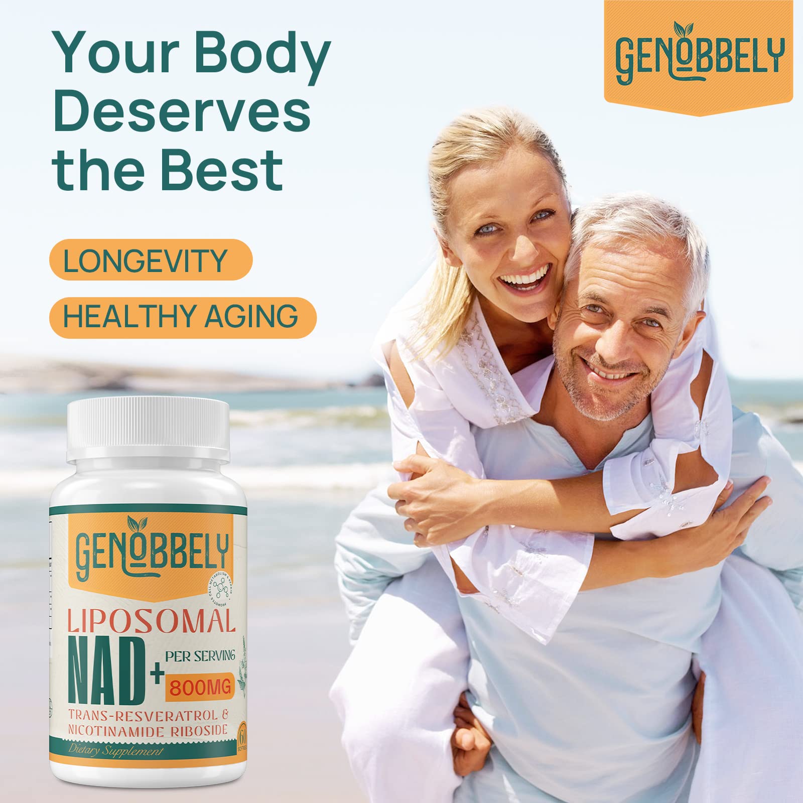 GENOBBELY Liposomal NAD+ bottle angled view