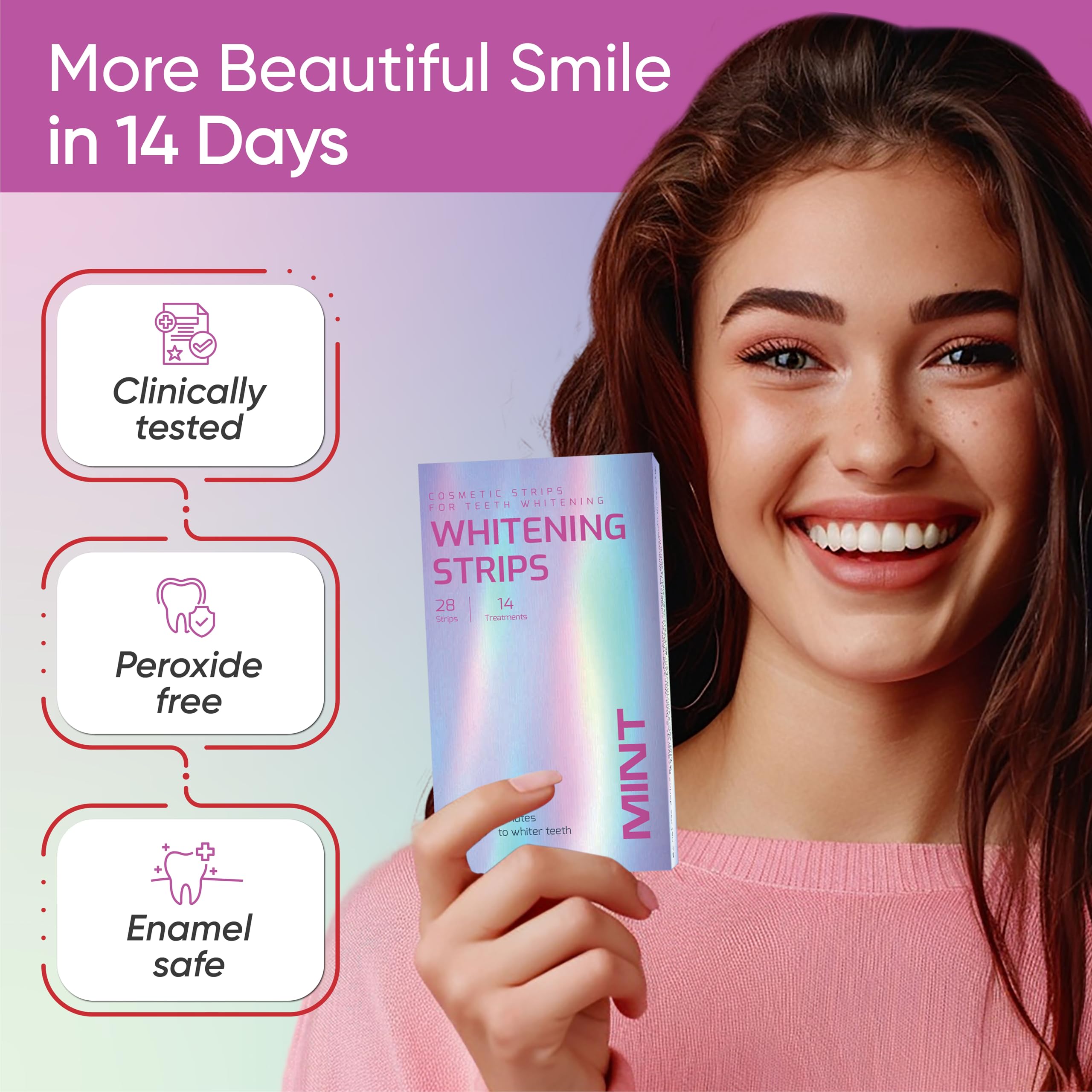Open blister pack containing peroxide-free whitening strips