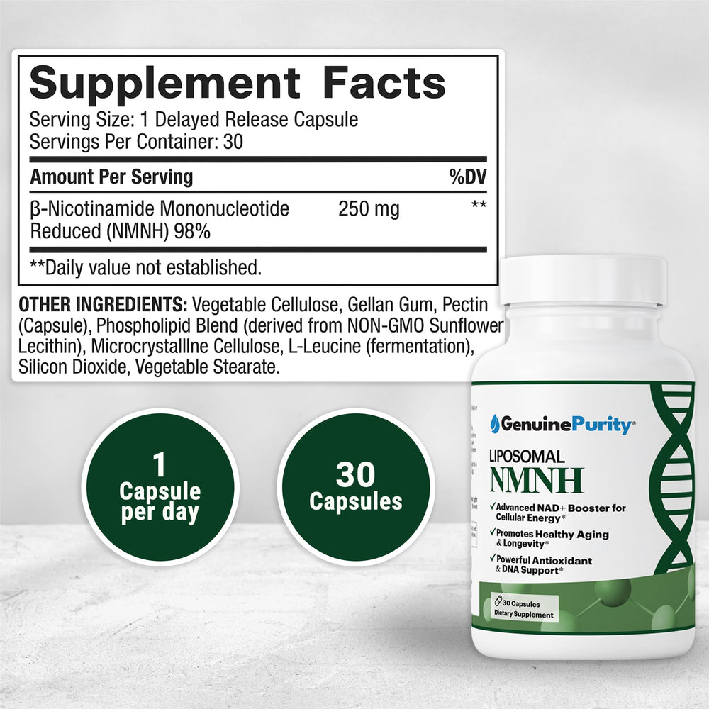 GenuinePurity liposomal delivery graphic highlights enhanced absorption.