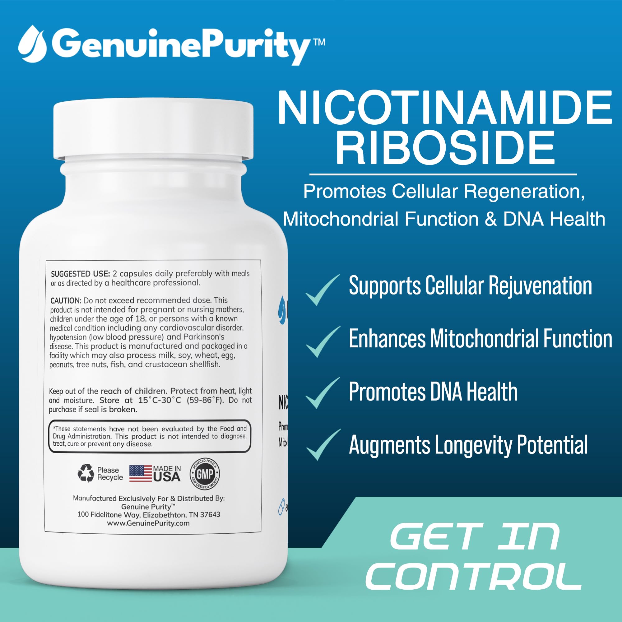 GenuinePurity Liposomal NR 300mg bottle label