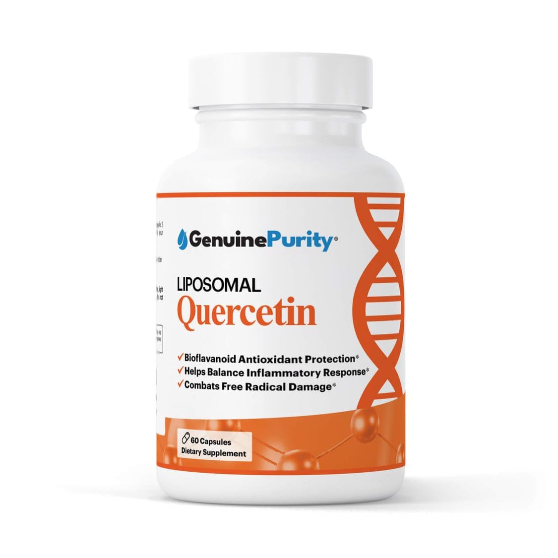 GenuinePurity liposomal quercetin bottle supports daily antioxidant defense