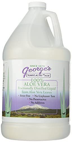 Close-up of George's Aloe Vera 128 oz bottle