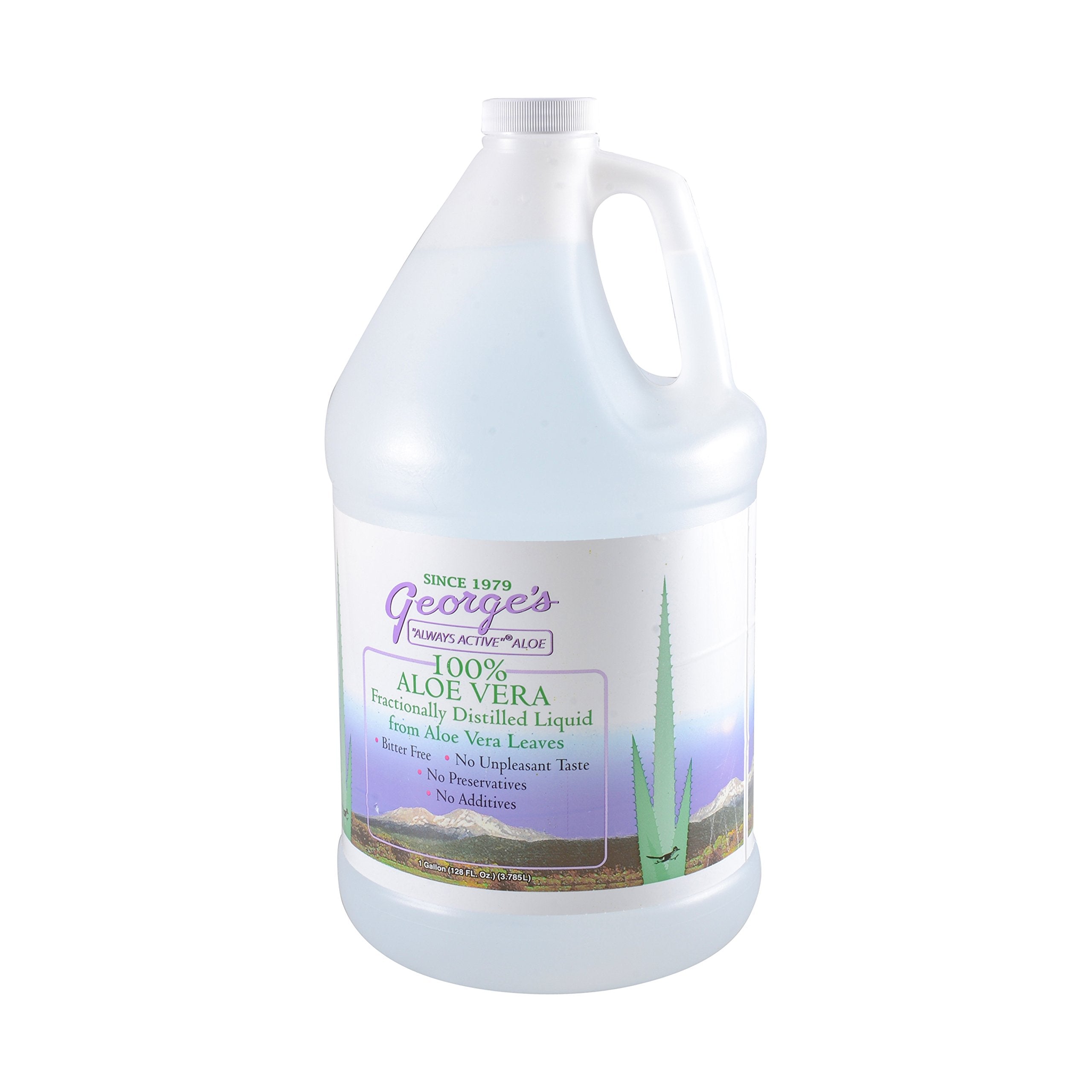 Close-up of George's Always Active Aloe Vera bottle label