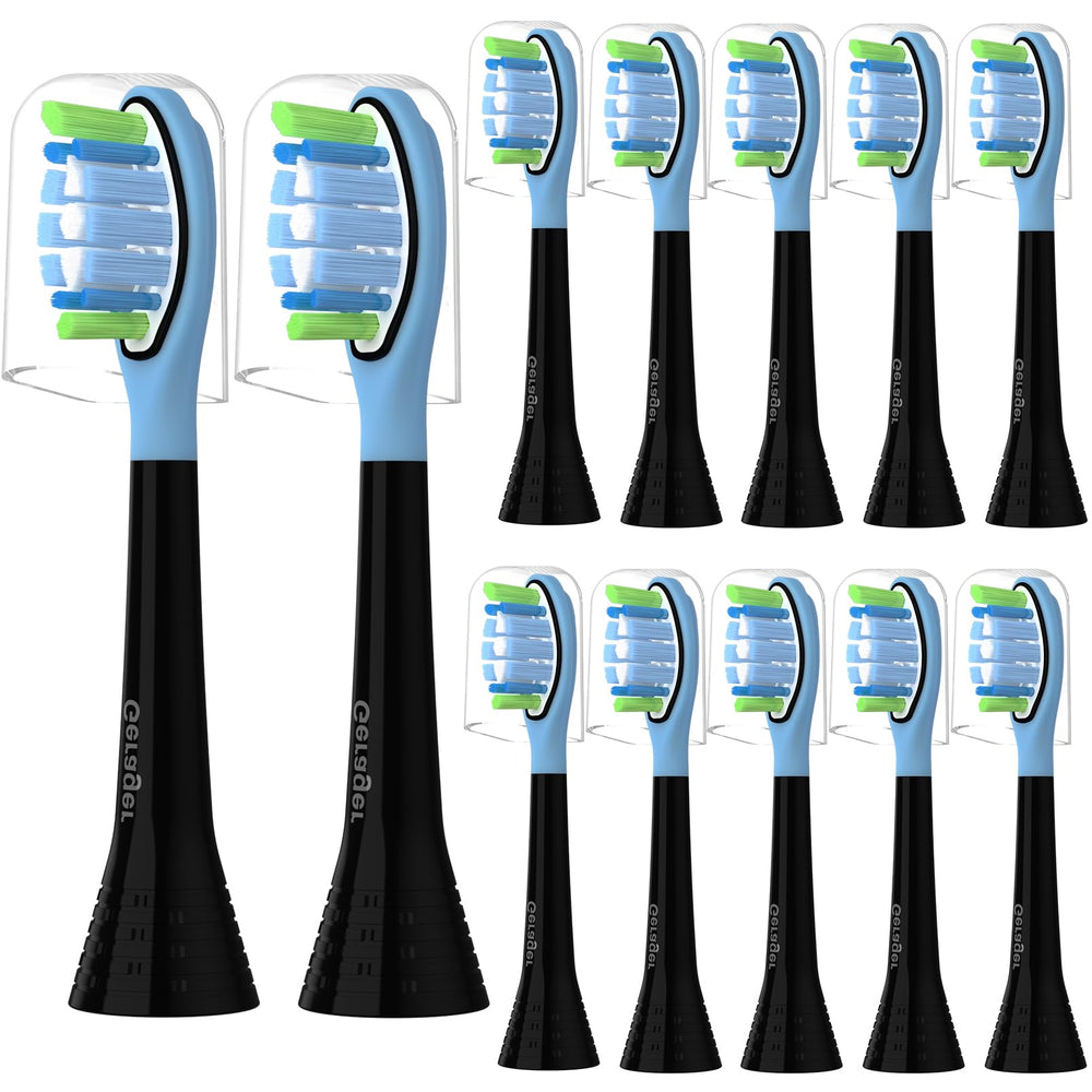GERAGER 12-pack toothbrush heads for Philips Sonicare C3/C2/W2 – Black, front view