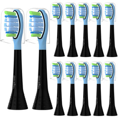 GERAGER 12-pack toothbrush heads for Philips Sonicare C3/C2/W2 – Black, front view
