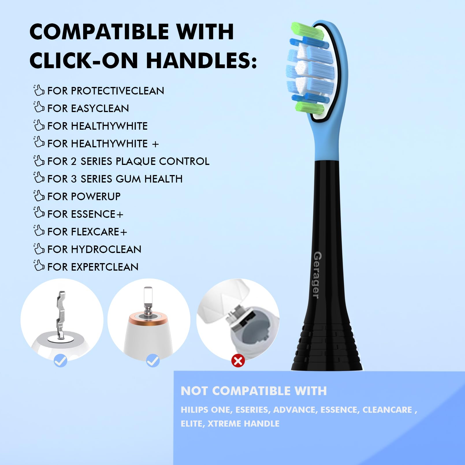 99% round-headed bristles gentle on gums