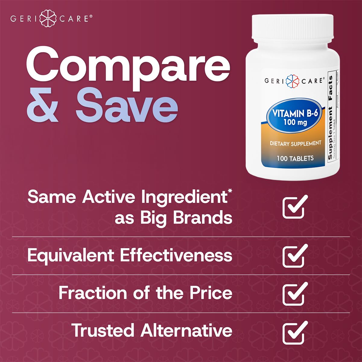 Close-up of GeriCare Vitamin B-6 100mg packaging