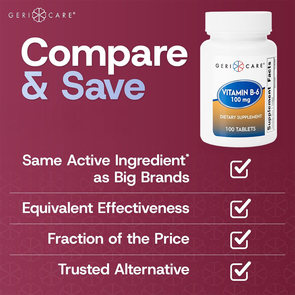 Close-up of GeriCare Vitamin B-6 100mg packaging