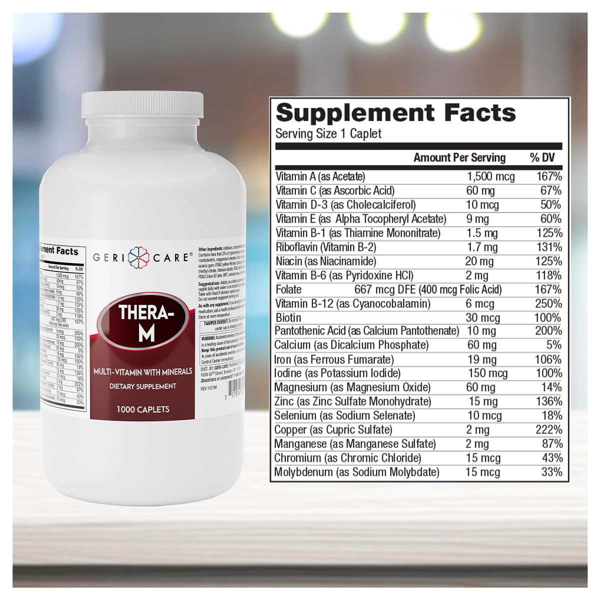 GeriCare Thera M Multivitamin Caplets ingredients label