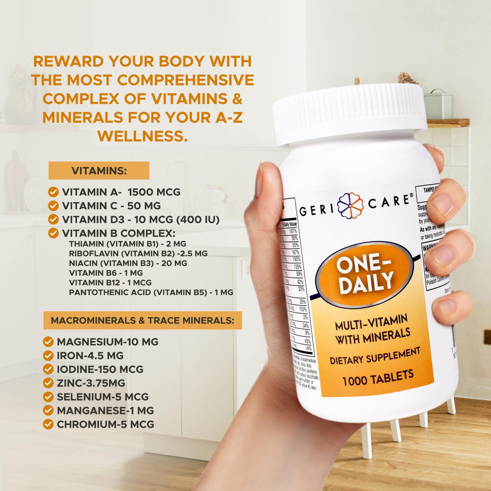 Close-up of GeriCare bottle showing label