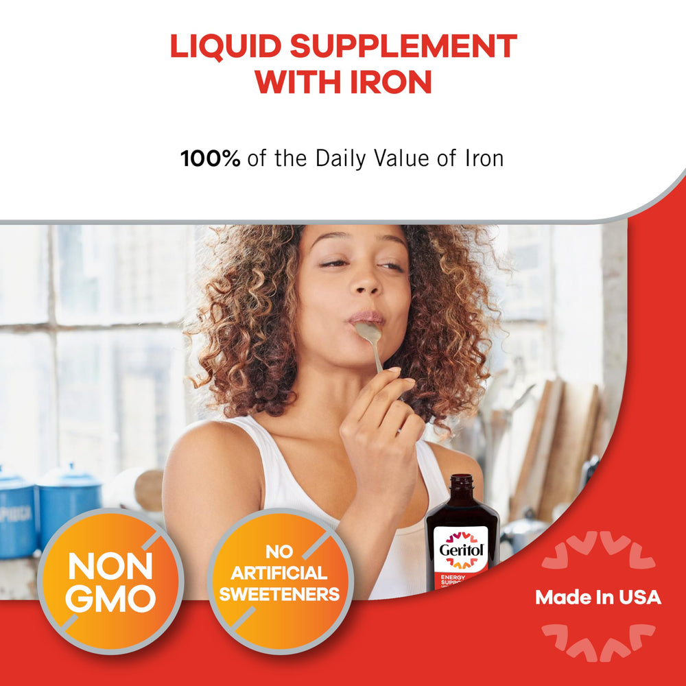 Geritol Liquid Measure spoon shows easy 1 tablespoon dosing.