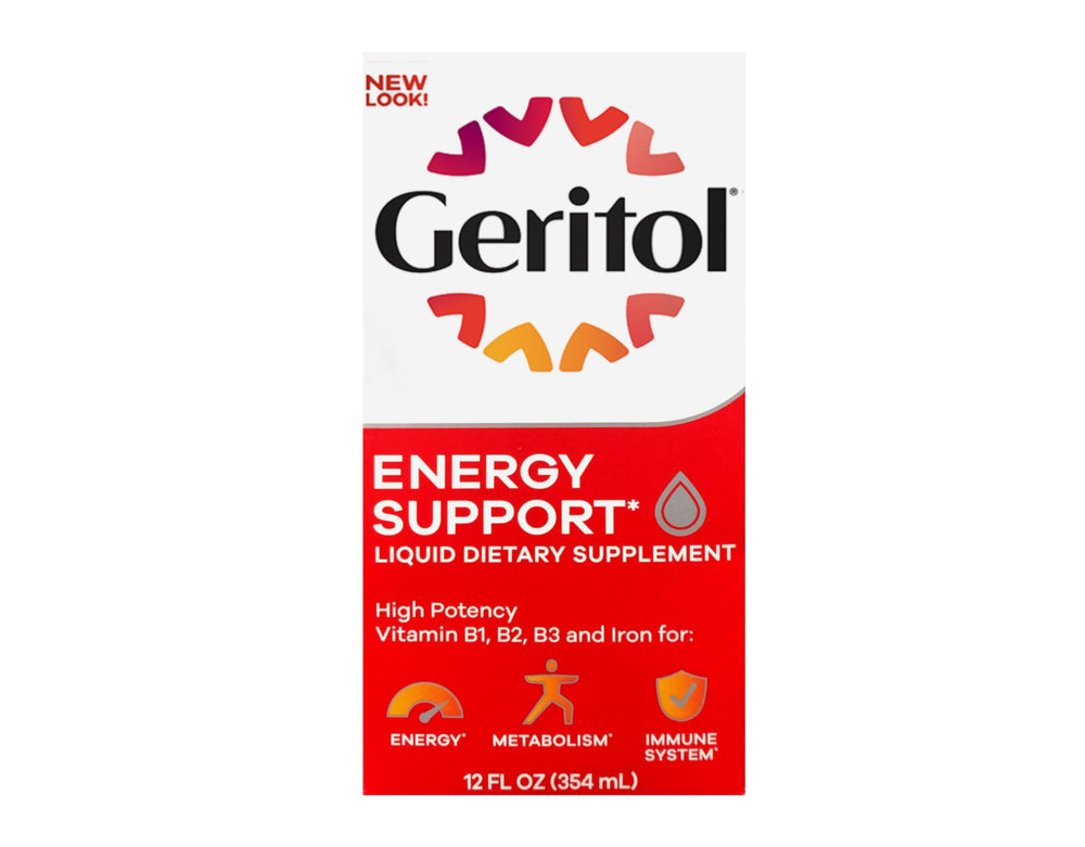 Geritol Liquid is poured into a tablespoon for convenient daily use.
