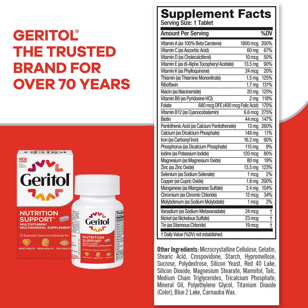 Iron and bone health nutrients in Geritol multivitamin