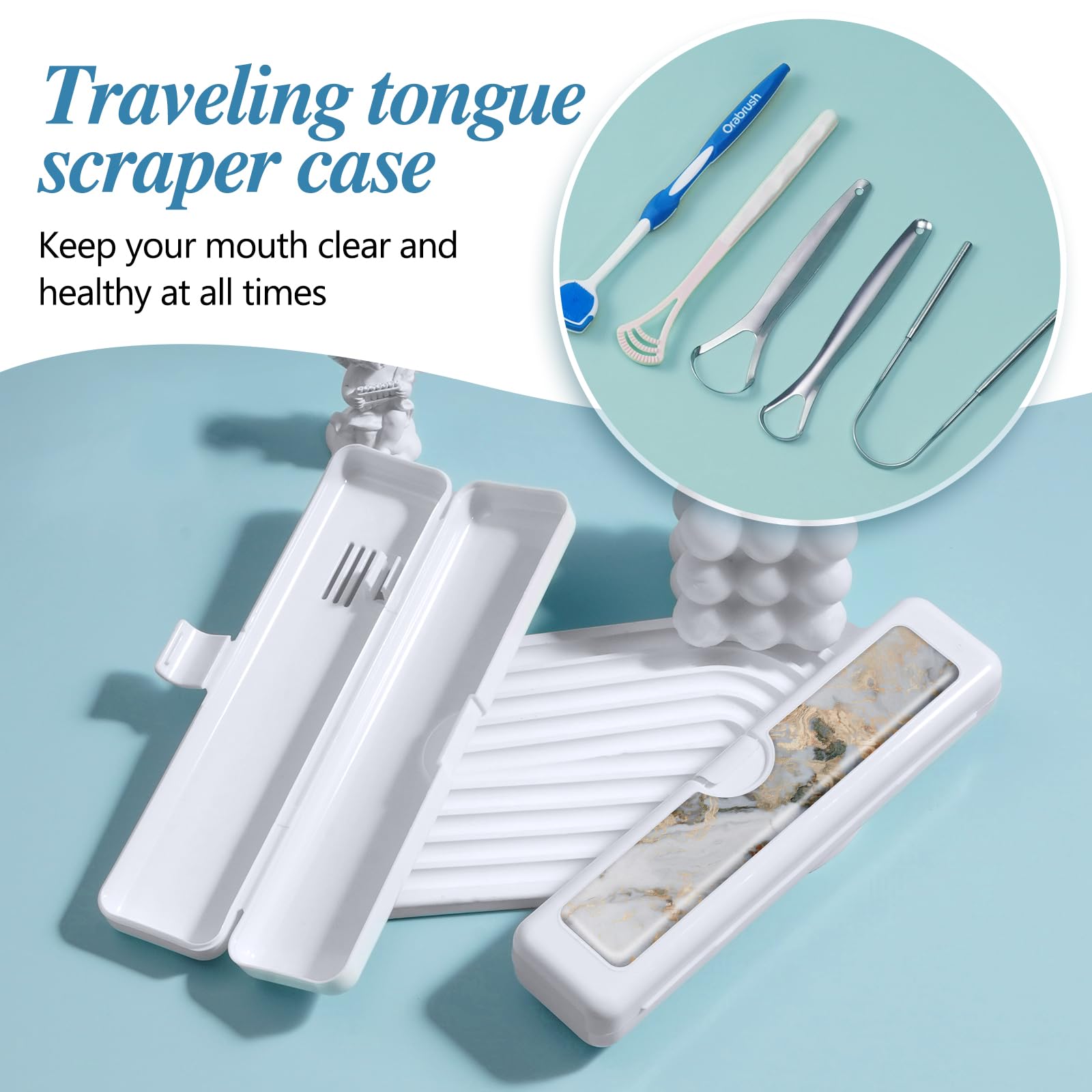 Multifunctional travel case can hold tongue scraper and small items