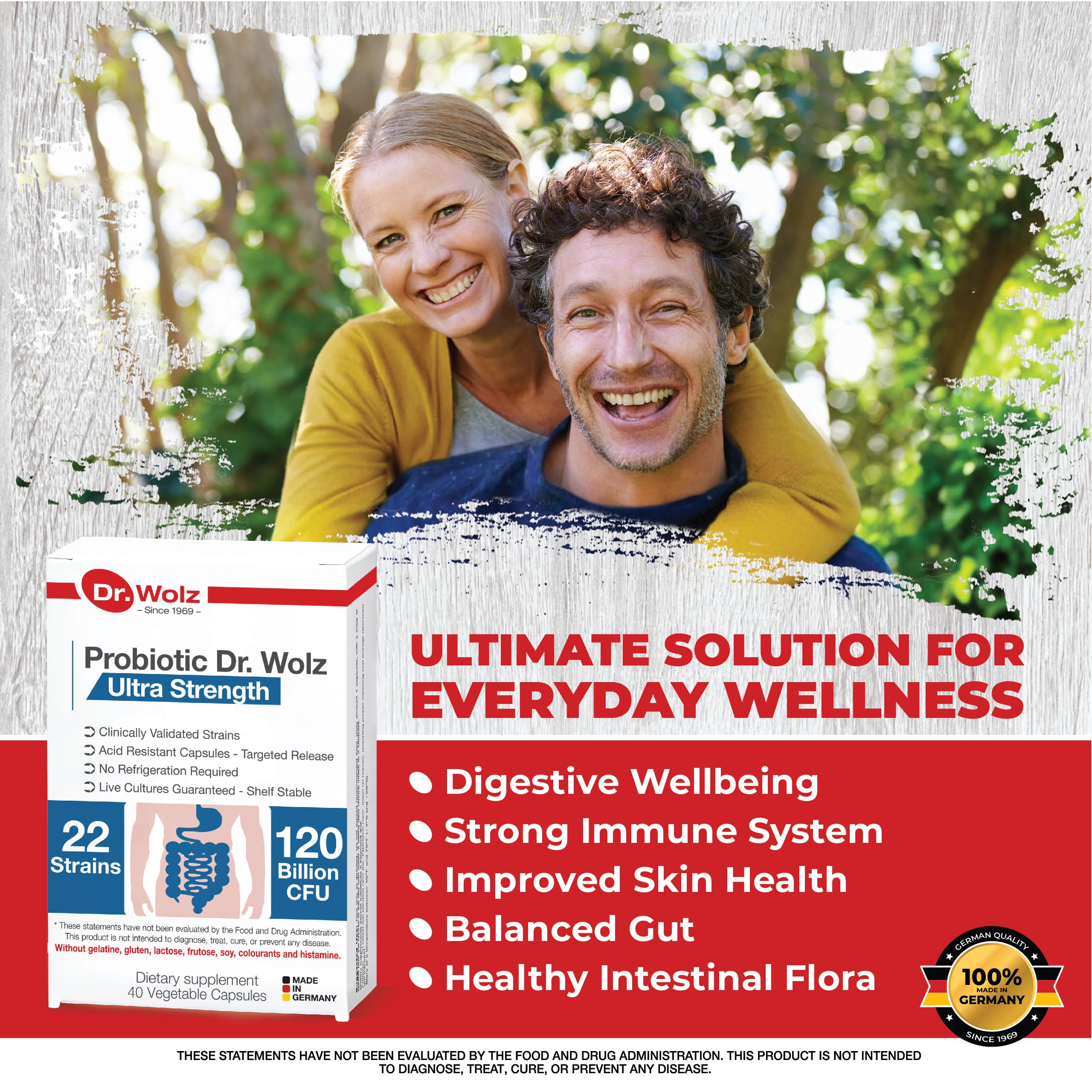 Vegan probiotic capsules displaying 120 Billion CFU