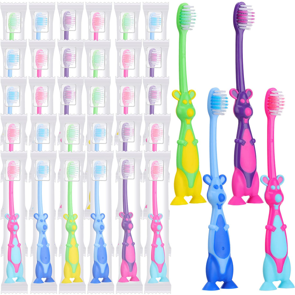 Blue kangaroo-shaped kids toothbrush with soft bristles