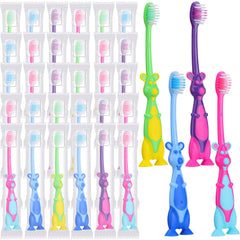 Blue kangaroo-shaped kids toothbrush with soft bristles