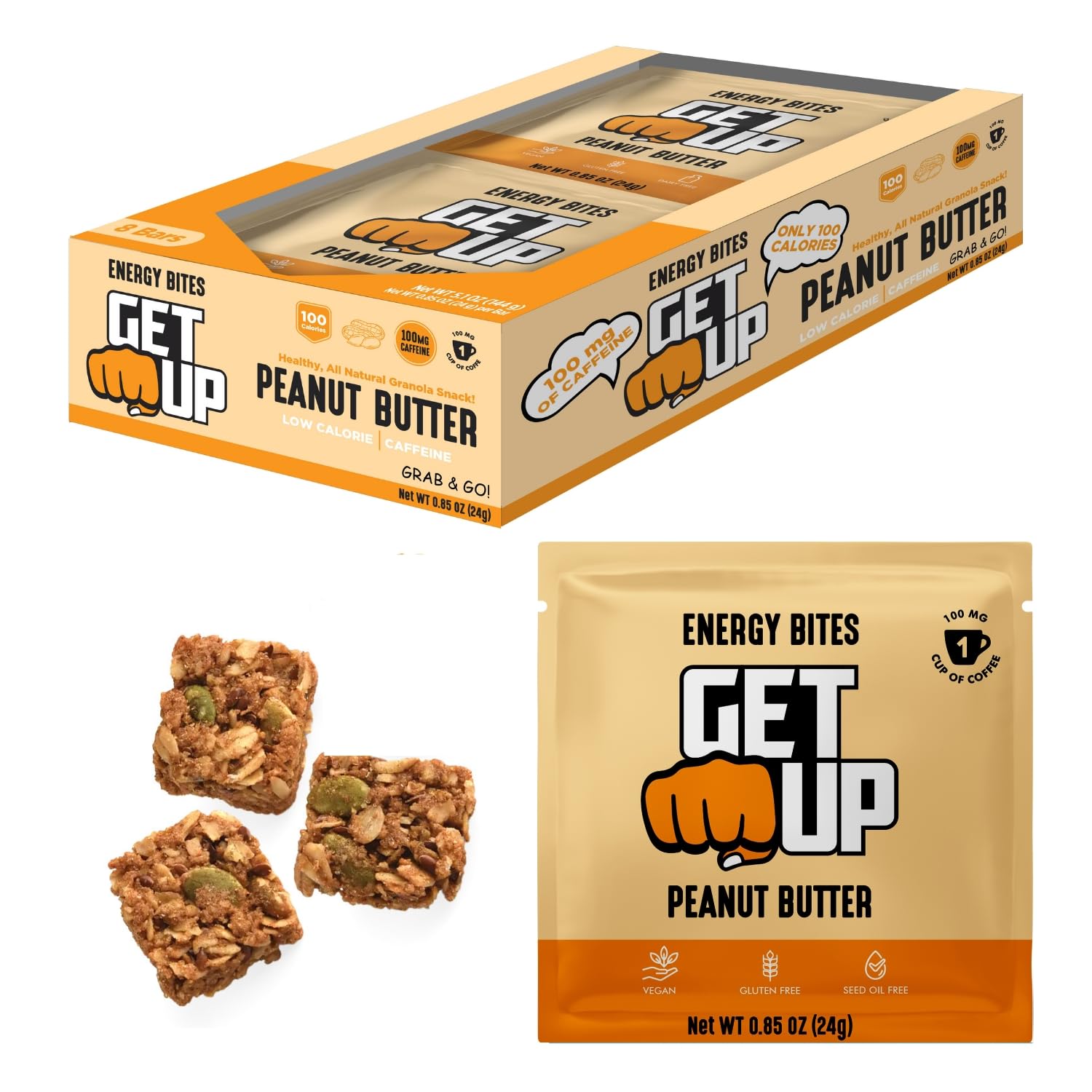 GetUp Peanut Butter Caffeinated Granola Bites 10-pack package