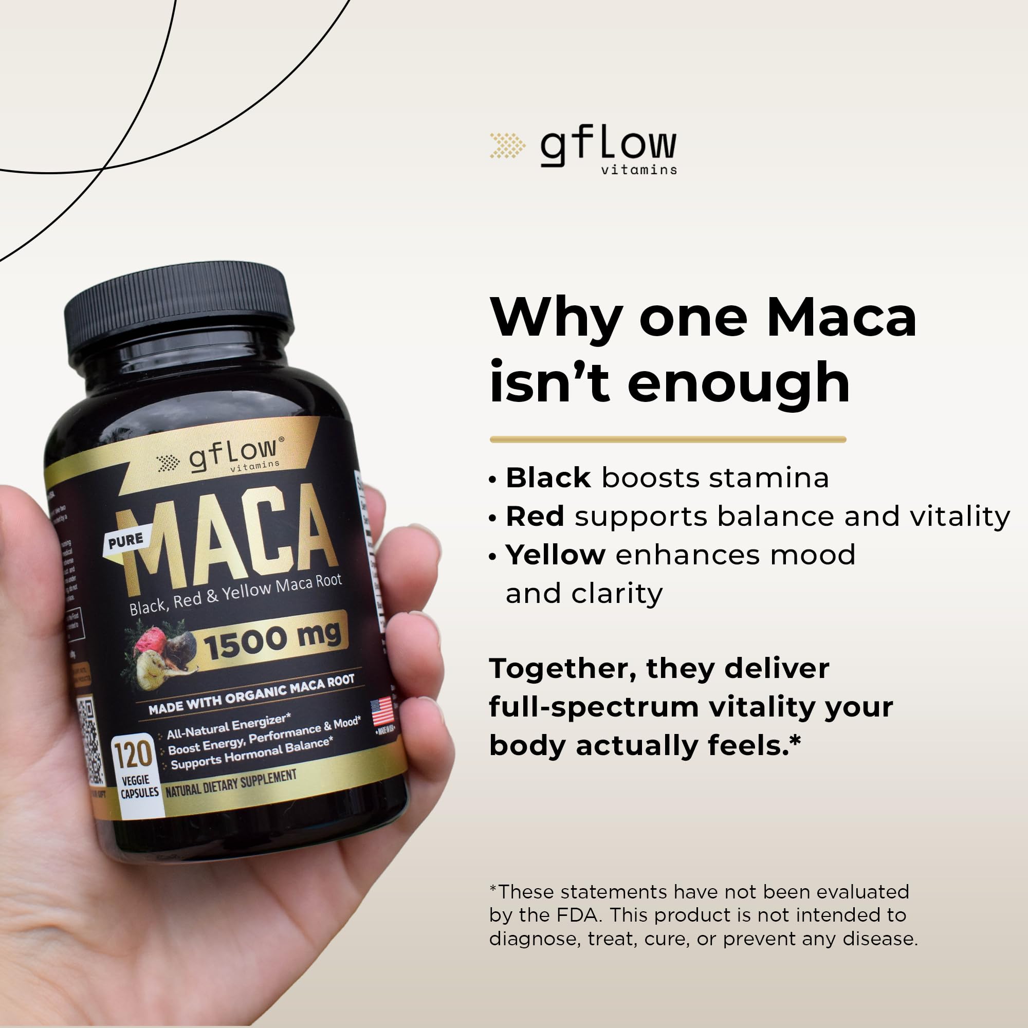 Maca root capsules showing enhanced absorption with pepper extract